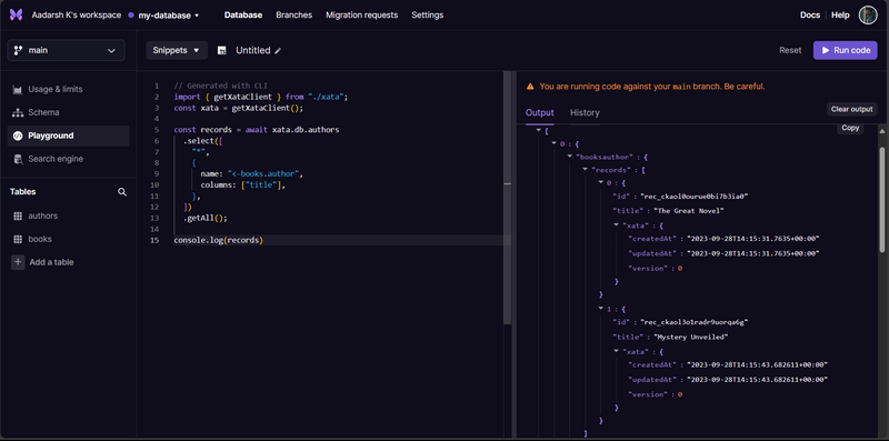 N+1 Example visualization in Xata Playground