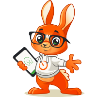 Smiling orange bunny with glasses