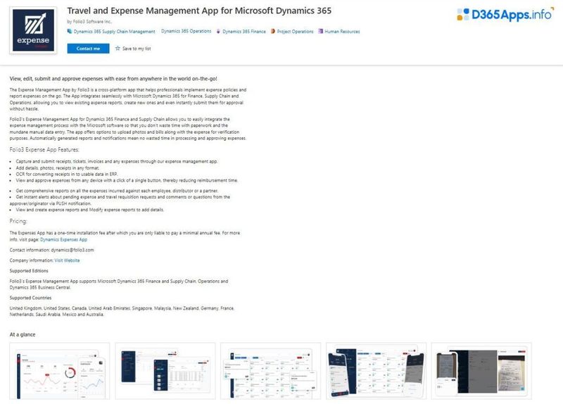 Dynamics Apps Retail Consumer Goods Industry Travel and Expense Management App for Microsoft Dynamics 365