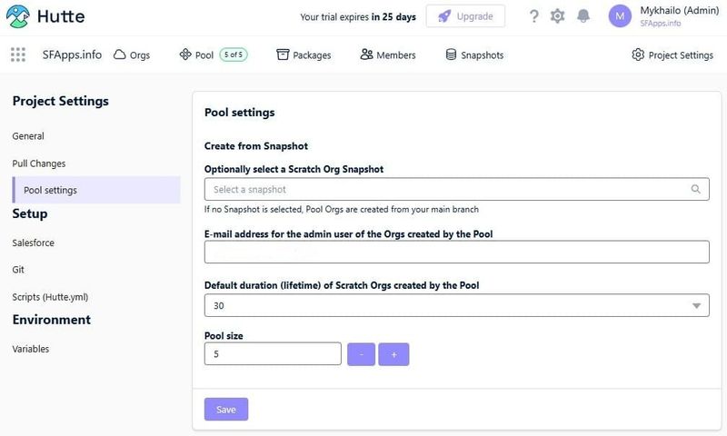 Org Pool setting in the Hutte interface