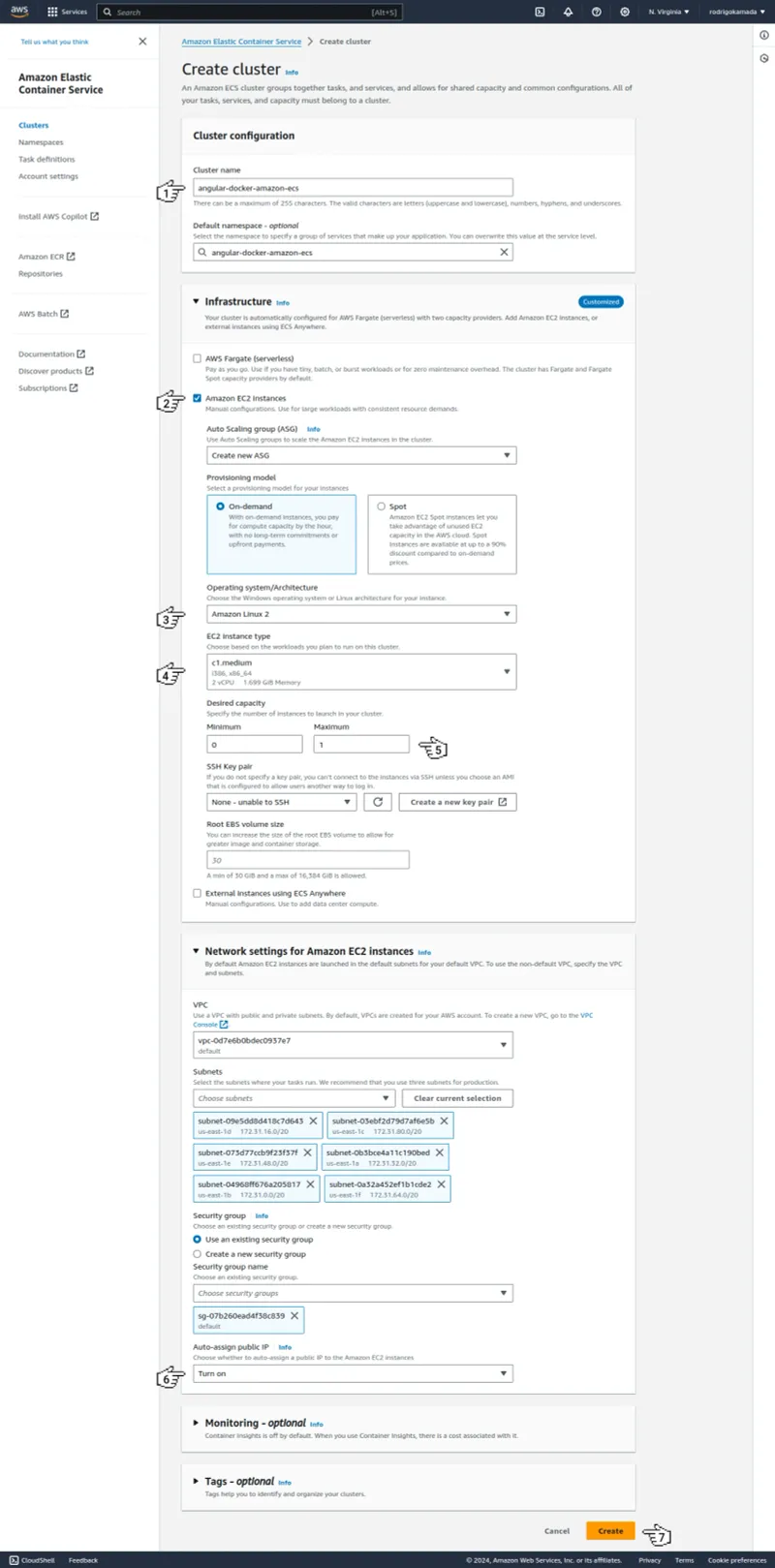 Amazon ECS - Create cluster