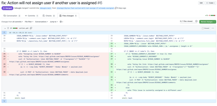 Screenshot of the pull request being compared
