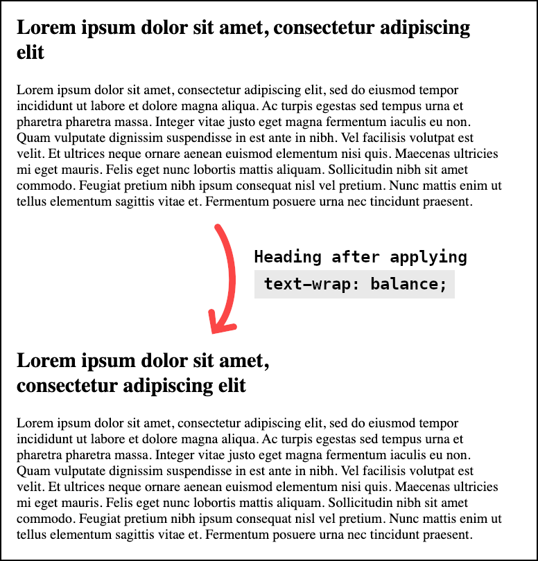 Example of a heading without and with text-wrap: balance