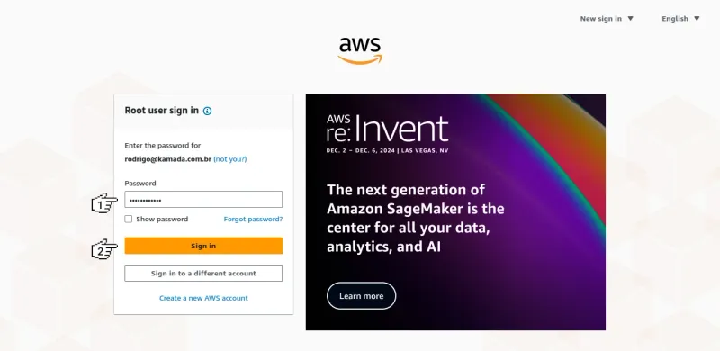 Amazon EC2 - Root user sign in