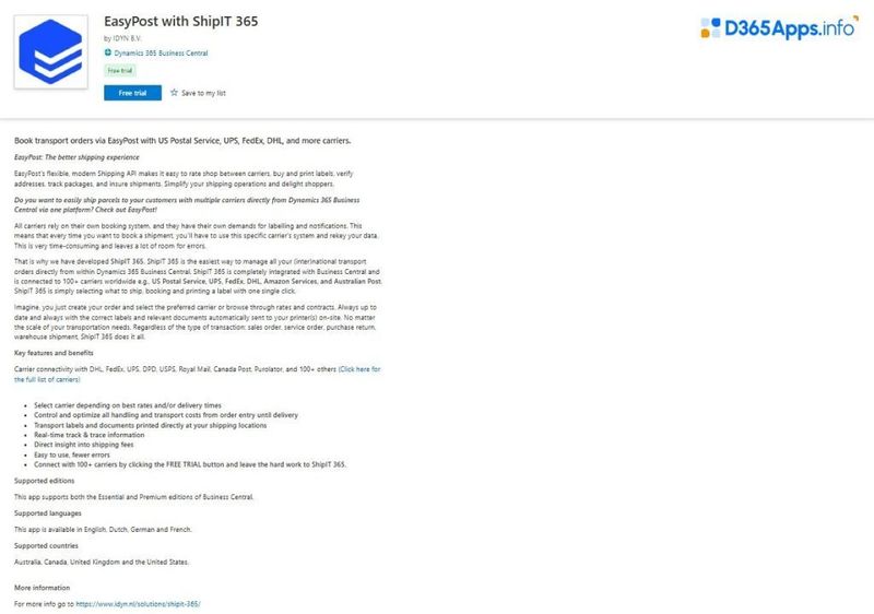Top Commerce Dynamics 365 Apps EasyPost with ShipIT 365