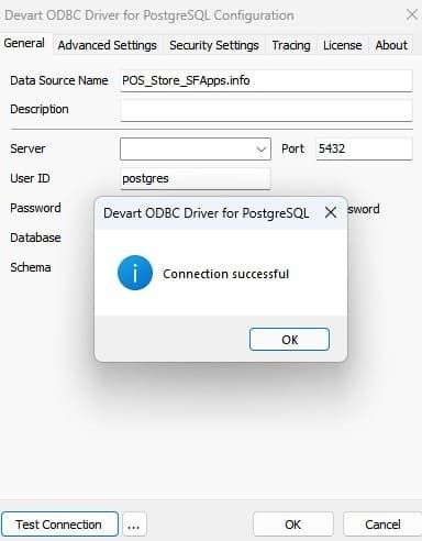 Test connection through Devart PostgreSQL ODBC Driver