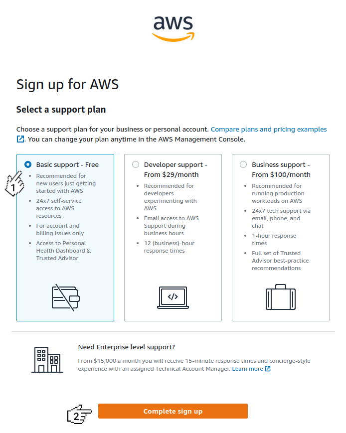 Amazon Cognito - Sign up for AWS (complete sign up)