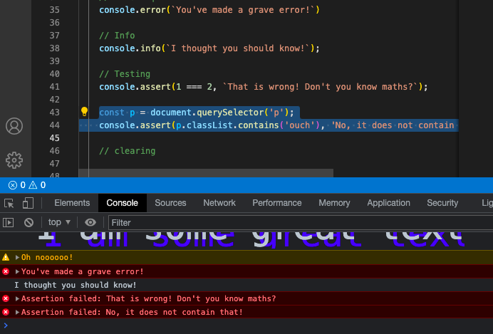Assert console contain