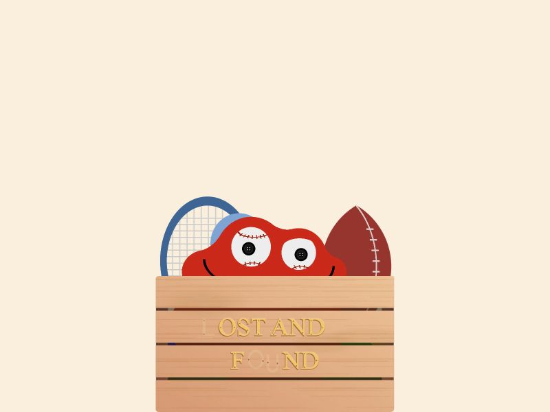 Cartoon of a lost and found box with different items popping up from it forming a face