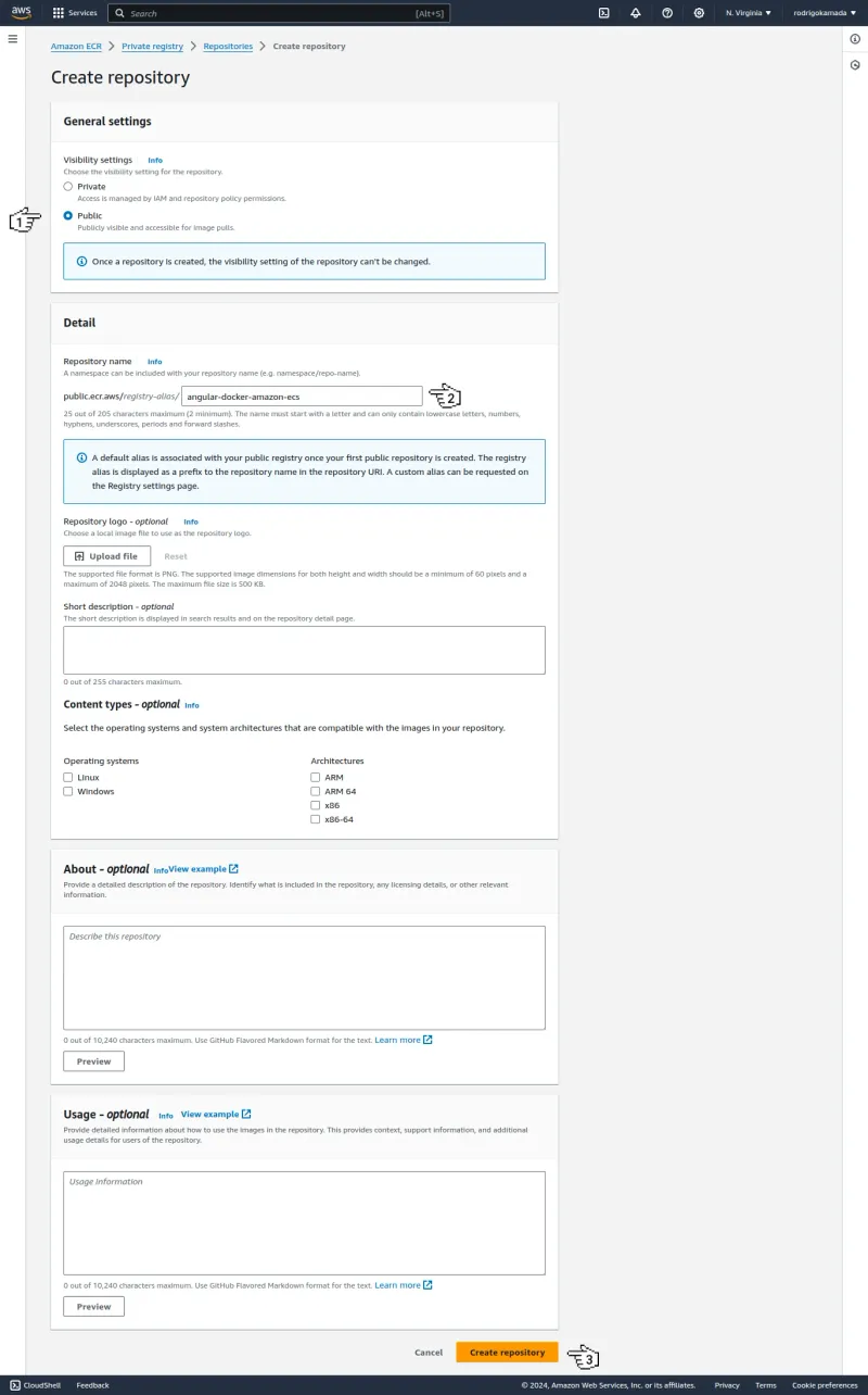 Amazon ECR - Create repository