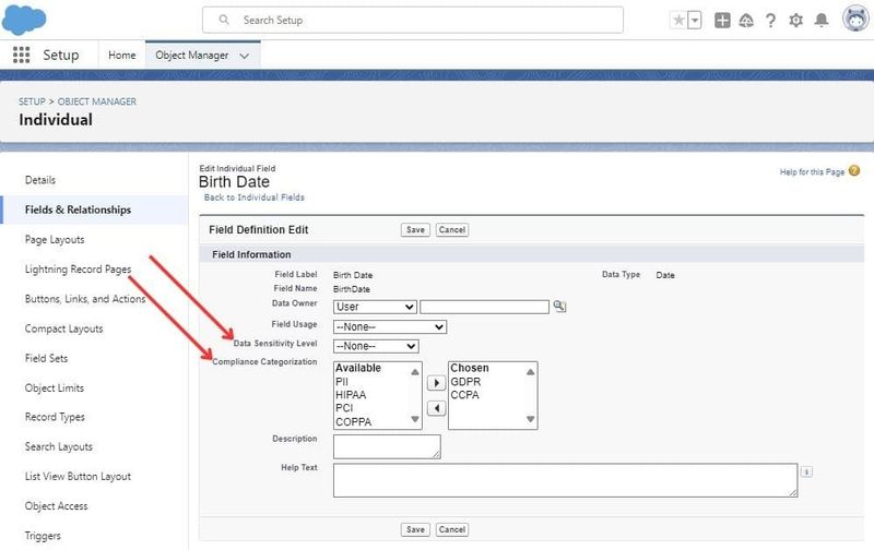 Data Classification Options For Salesforce Fields