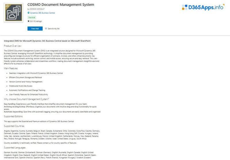 Top Collaboration Dynamics 365 Apps COSMO Document Management System