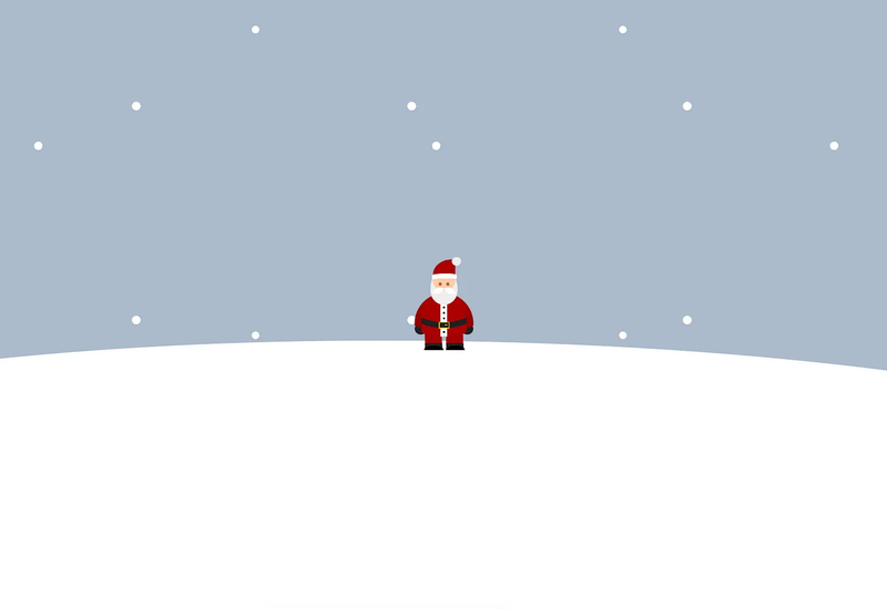 Cartoon of a small Santa standing in a snowy field