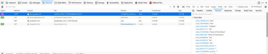screenshot of the Network tab in the dev tools showing the above