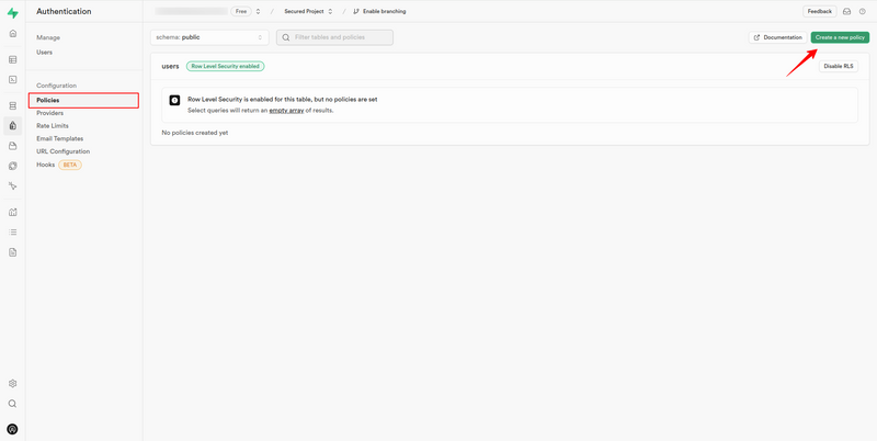 Create policies for user's table