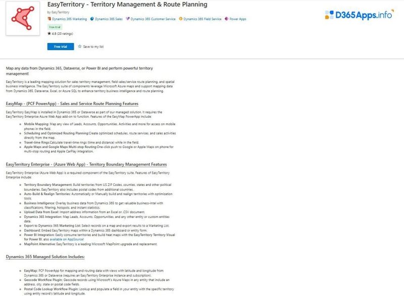 Top Geolocation Microsoft Dynamics Apps EasyTerritory – Territory Management & Route Planning