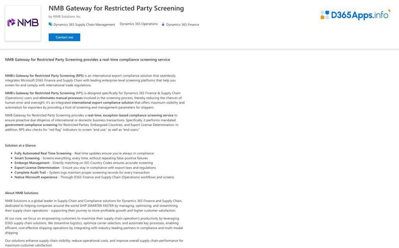 Top Dynamics Apps for Defense Intelligence Industry NMB Gateway for Restricted Party Screening