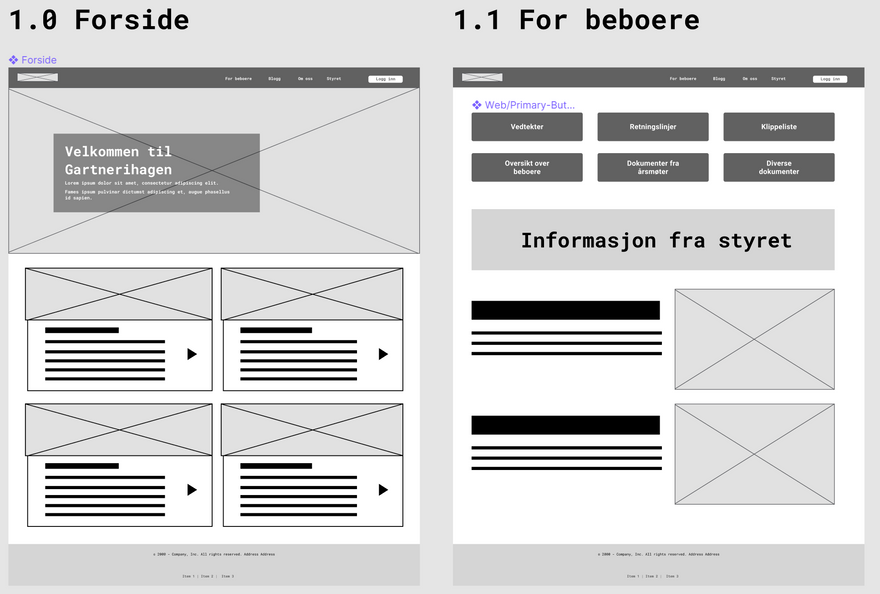 Wireframe for the new web page