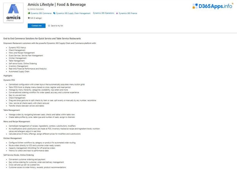 Dynamics Apps Retail Consumer Goods Industry Amicis Lifestyle Food & Beverage