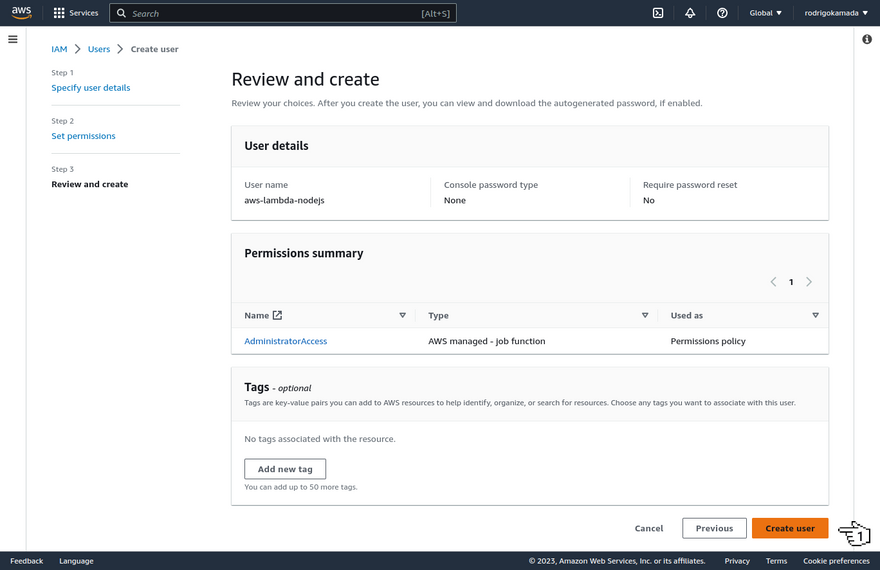 AWS Lambda - Review and create