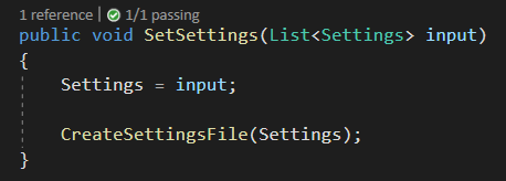 Number of tests a method named Set Settings has