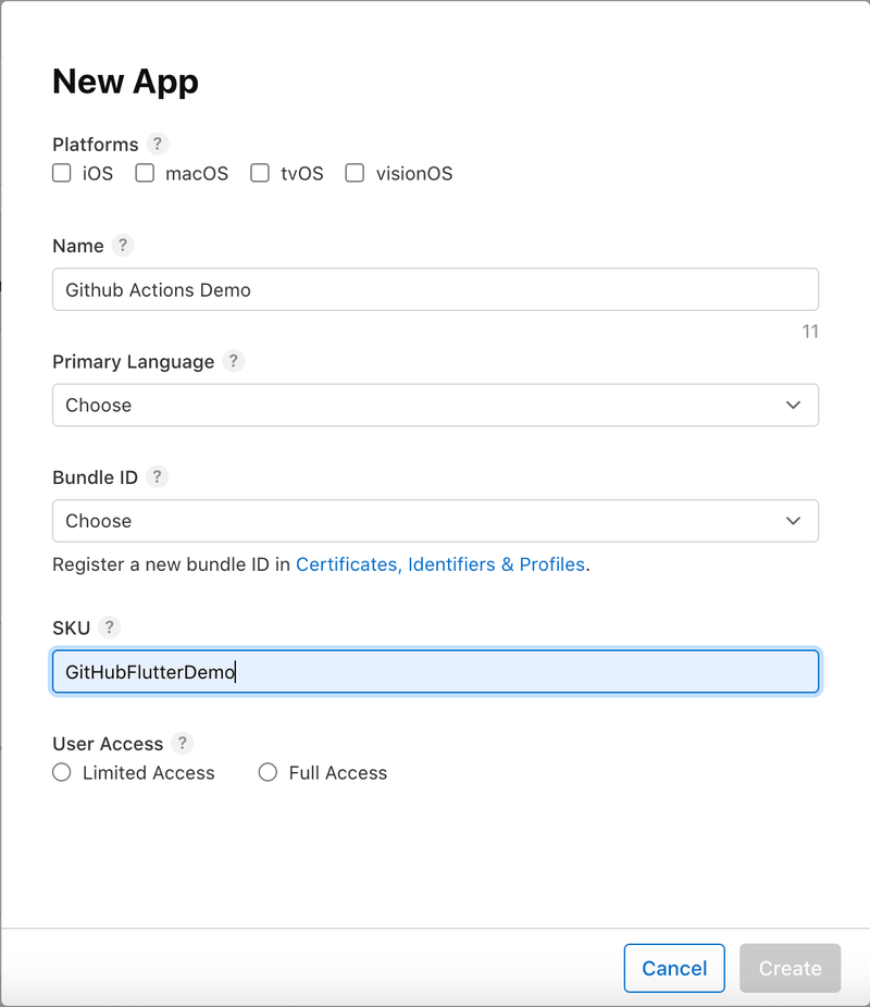 Create a New App on App Store