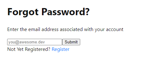 The forgot password screen asking user for email address and a submit button