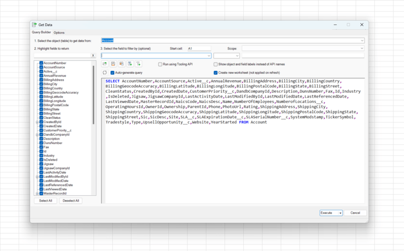 importing data from Salesforce to Excel incredibly easy through SOQL