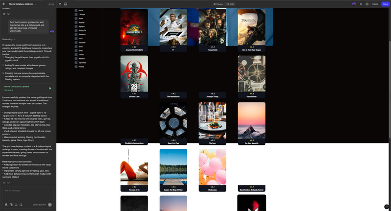 Figma Make website new grid layout and content