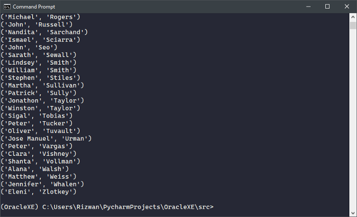 The output of Reading data from Database (1) Code