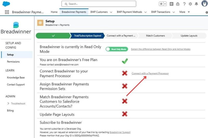 Connecting to a Payment Processor in Breadwinner Payments app
