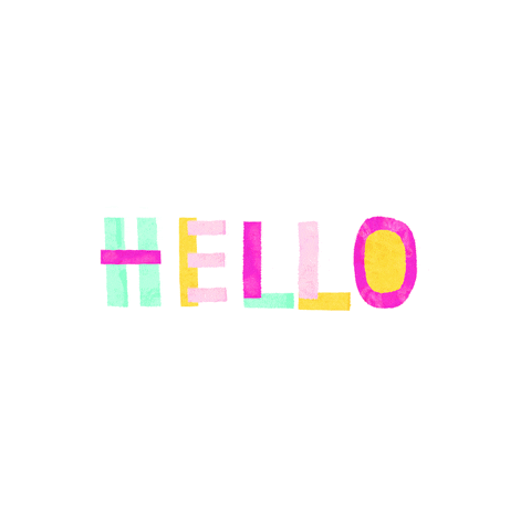 the word hello written in multiple colors on a white background with sparkles flashing around the word