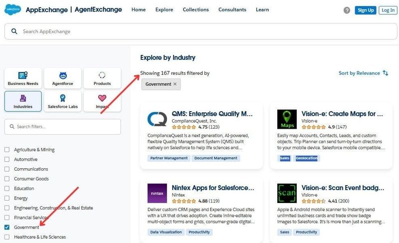 Government industry on AppExchange