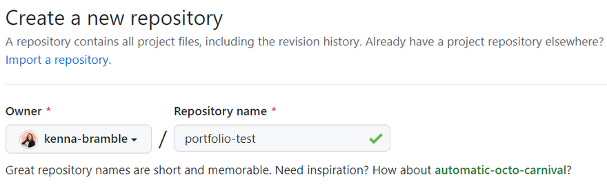a screenshot of the "Create a new repository" section