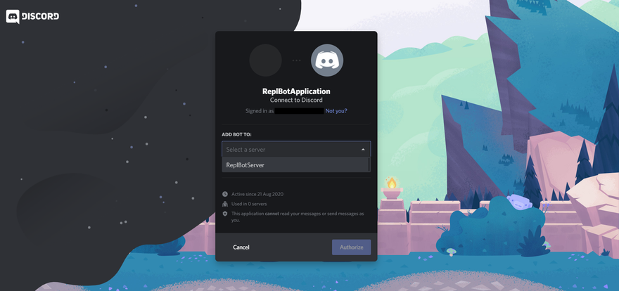 **Image: 6** *Authorizing our bot to join our server*