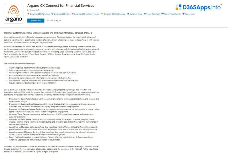 Dynamics Apps Financial Services Argano CX Connect for Financial Services