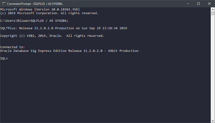 Command Prompt Connecting Database
