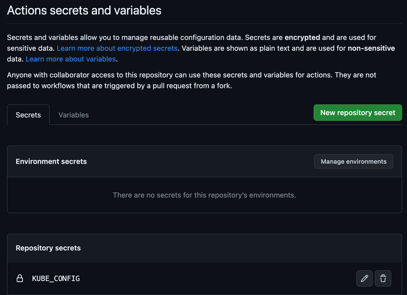 GitHub repository secrets