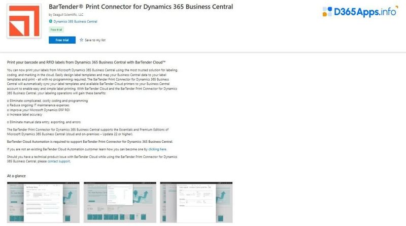 Top IT and Management Tools Dynamics 365 Apps BarTender® Print Connector