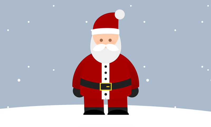 Cartoon of Santa standing in a snowy field