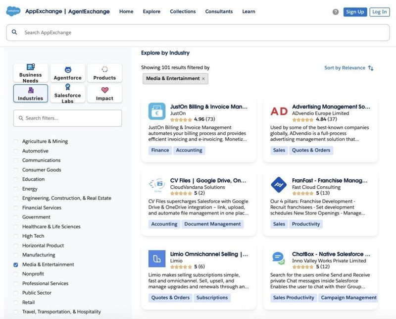 Media and Entertaiment on Appexchange