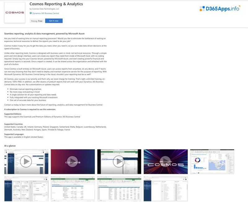 Top Analytics MS Dynamics Apps Cosmos Reporting & Analytics