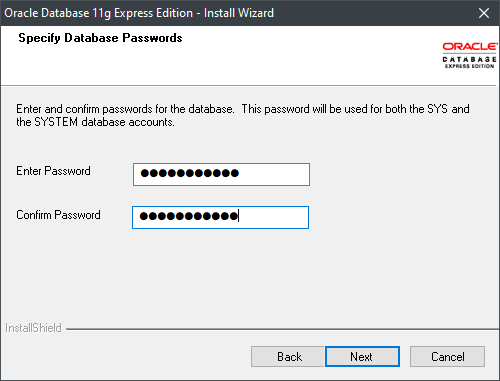 Database Password Window