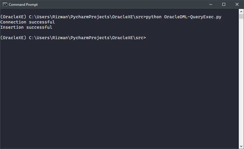 The output of Data Inserting Code