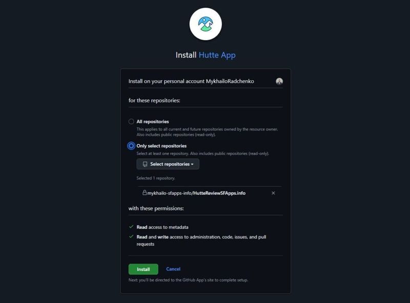 Installing the Hutte App for the target Git repository