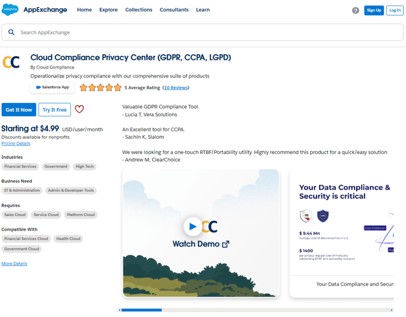 Cloud Compliance Privacy Center on AppExchange