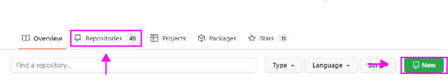 a screenshot of the "repositories" tab on github