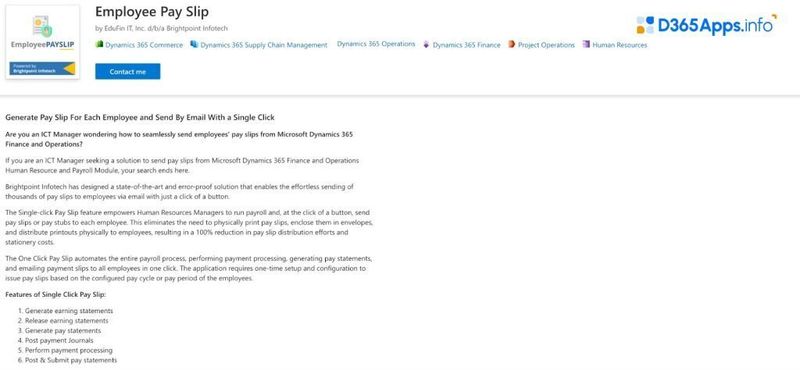 Top Operations and Supply Chain MS Dynamics Apps Employee Pay Slip