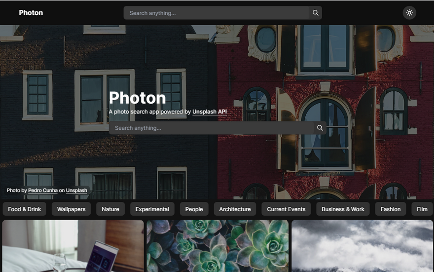 Photon home page dark mode