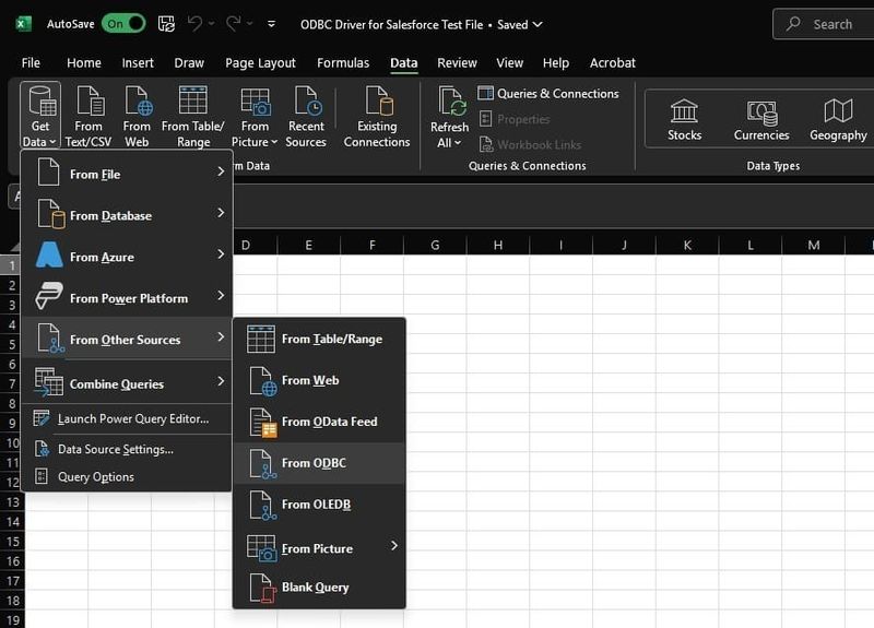 Get Data in Excel from ODBC